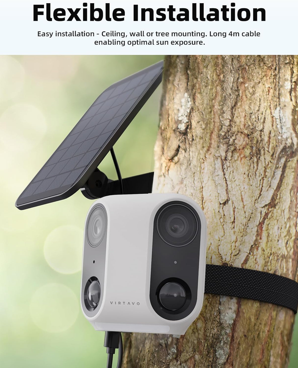 VIRTAVO Solar Security Camera Outdoor Wireless, Dual Lens Camera