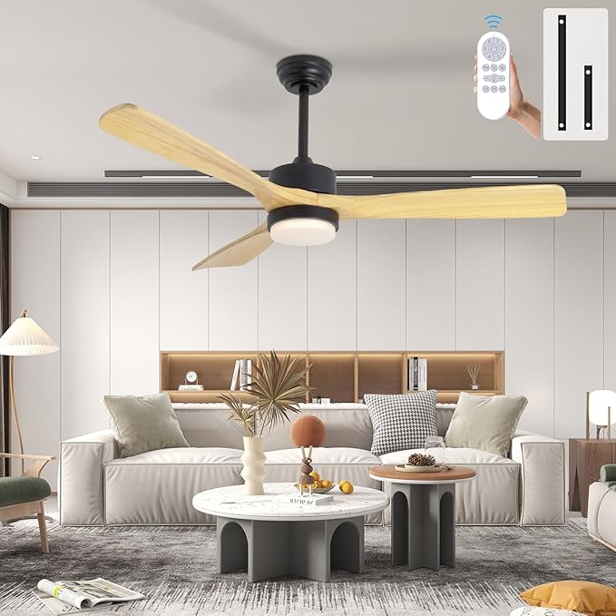 revoici 52” Ceiling Fans with Lights Remote Control, Quiet DC Motor 3 Blade