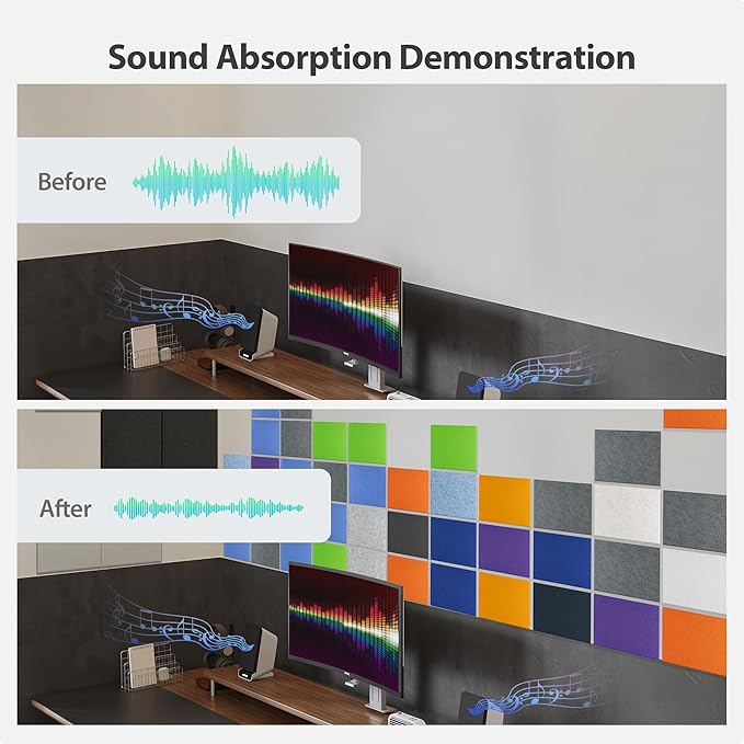 Amantech 12 Pack Acoustic Panels Self Adhesive Sound Proof Foam, High Density