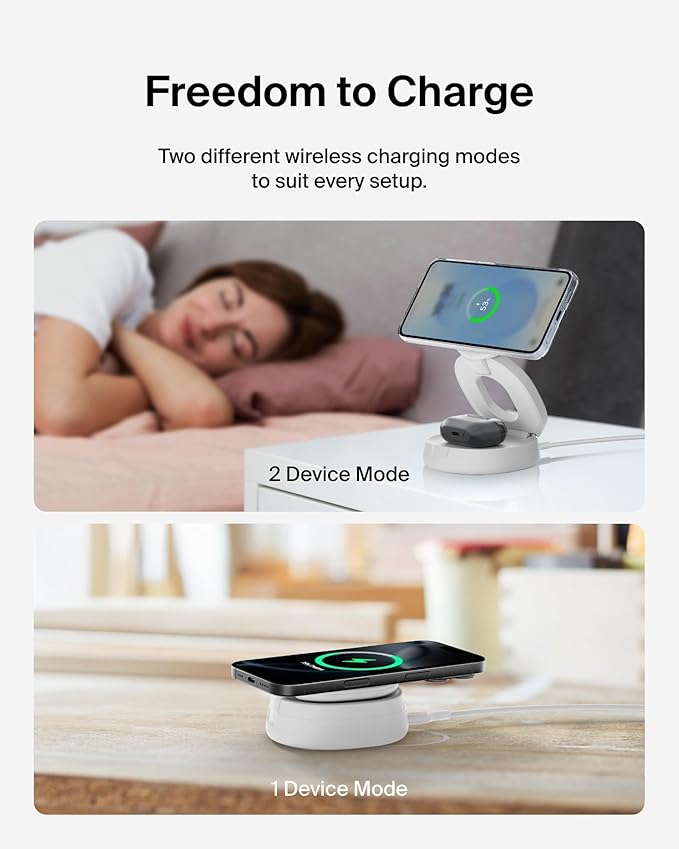 Belkin MagSafe Charger Compatible, 2-in-1 Qi2 Wireless Charging Station 15W