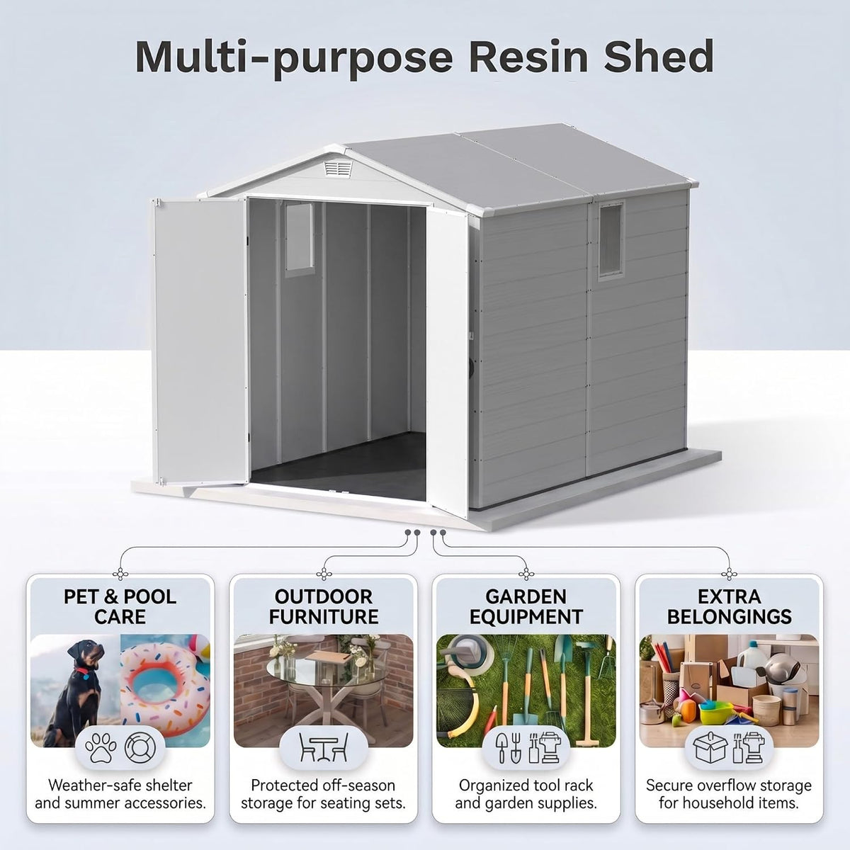 devoko 6x10 ft plastic storage shed with floor showing dimensions
