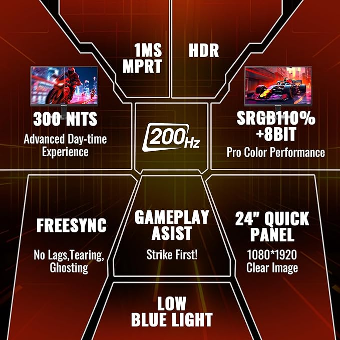 SANSUI Gaming Monitor, 24 Inch 200Hz 180Hz, FHD 1080P 1ms 110% sRGB Computer