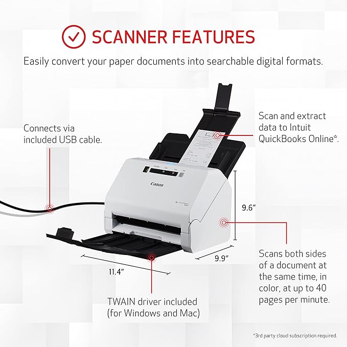 Canon imageFORMULA R40 Office Document Scanner Receipt Edition,