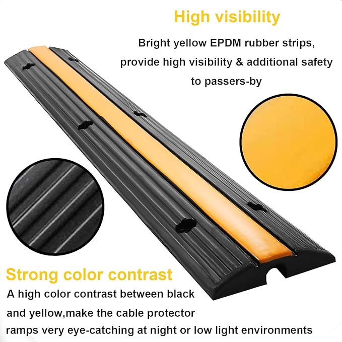 Reliancer 4 Pack 1-Channel Rubber Cable Protector Ramp Traffic Speed Bump