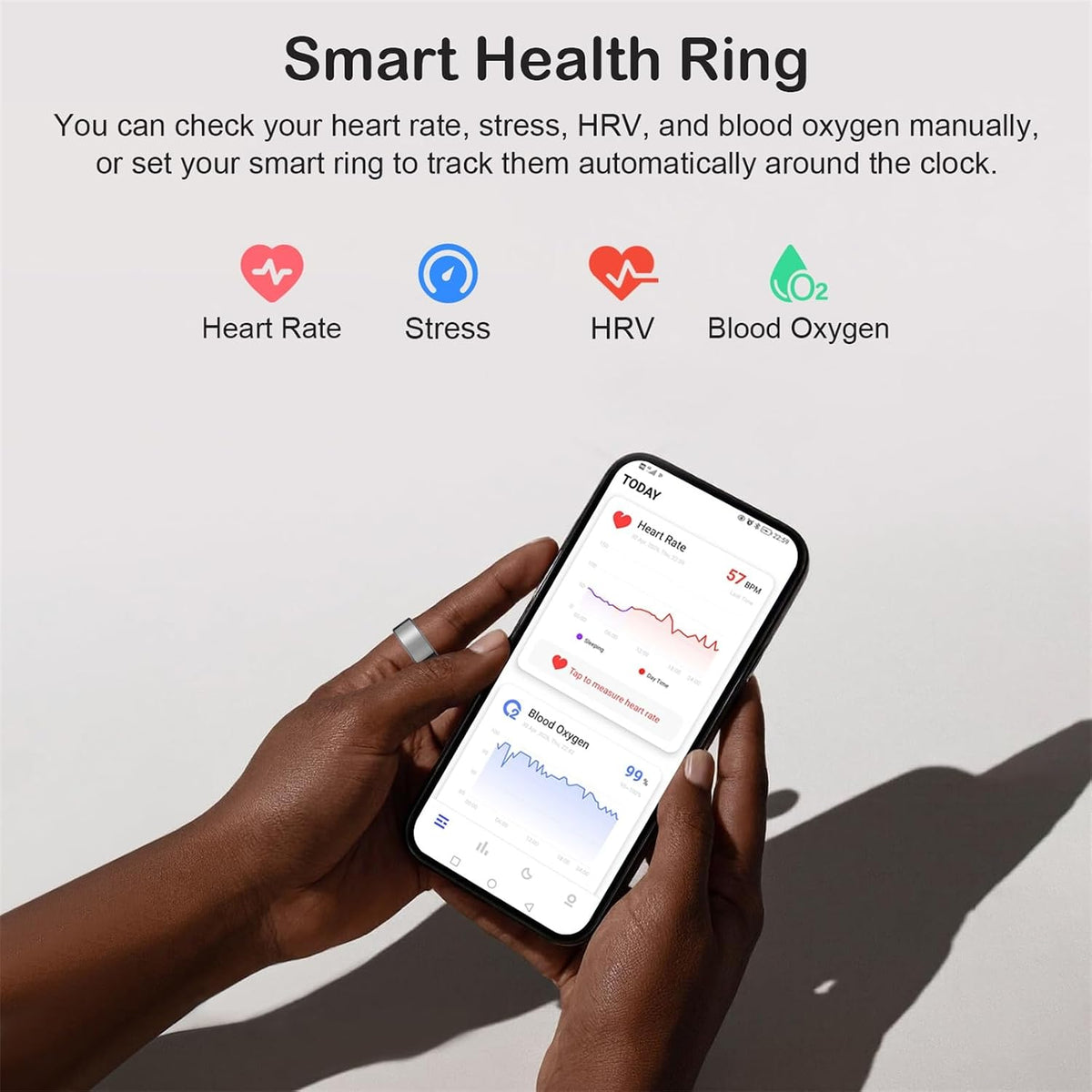 smart ring for women men, sleep activity health, close-up detail