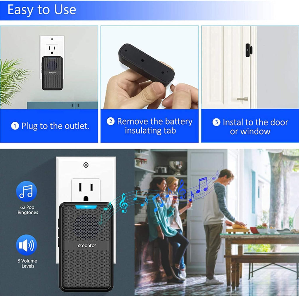 stechro door chime, wireless door open contact sensor, package contents