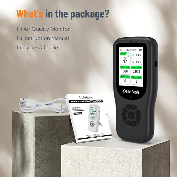 LifeBasis Air Quality Monitor Indoor, 11-in-1 Air Quality Detector