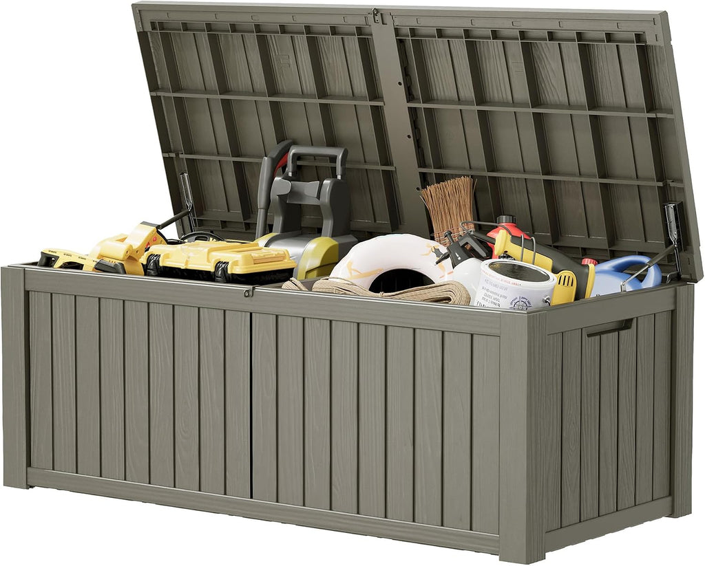 Resin Outdoor Deck Storage Box Waterproof (Grey, 220 Gallon)