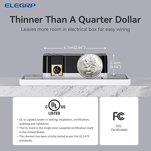 ELEGRP Dimmer Light Switch for 300W Dimmable LED/CFL Lights and 600W INC/HAL (10 Pack)