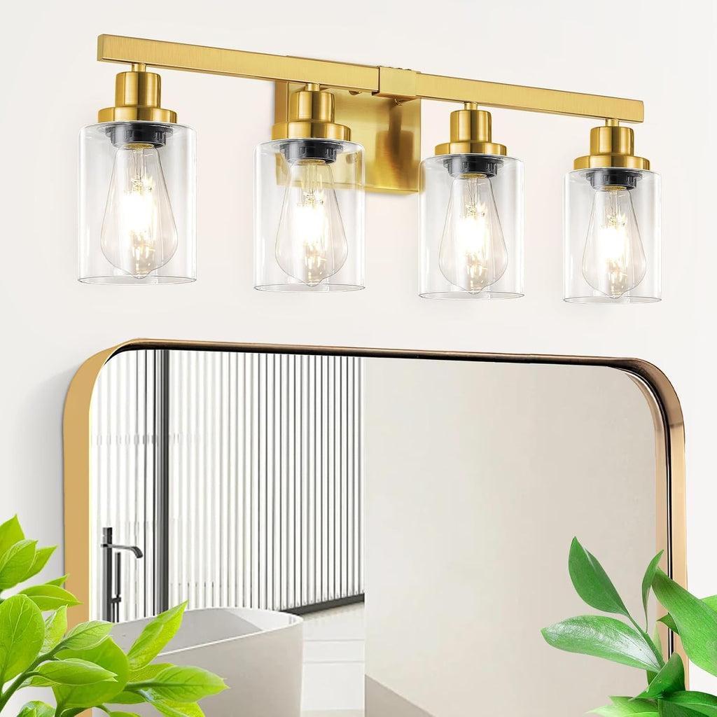 DIKAIDA Bathroom Vanity Light, 4-Light Modern Matte Gold Wall Sconce Lighting