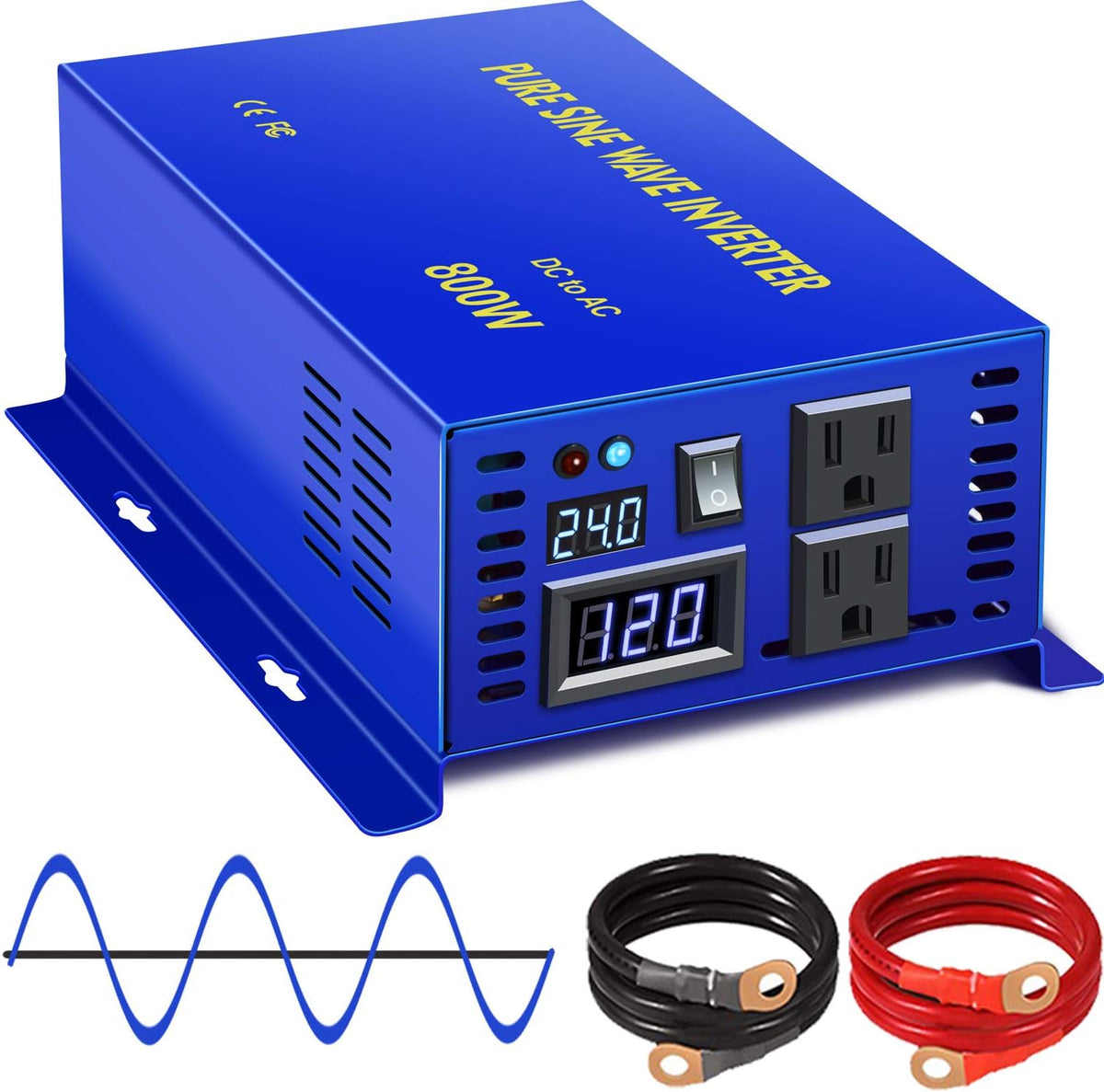 XYZ INVT 800 Watt Pure Sine Wave Inverter 24V DC to 110V 120V AC, 800W Power
