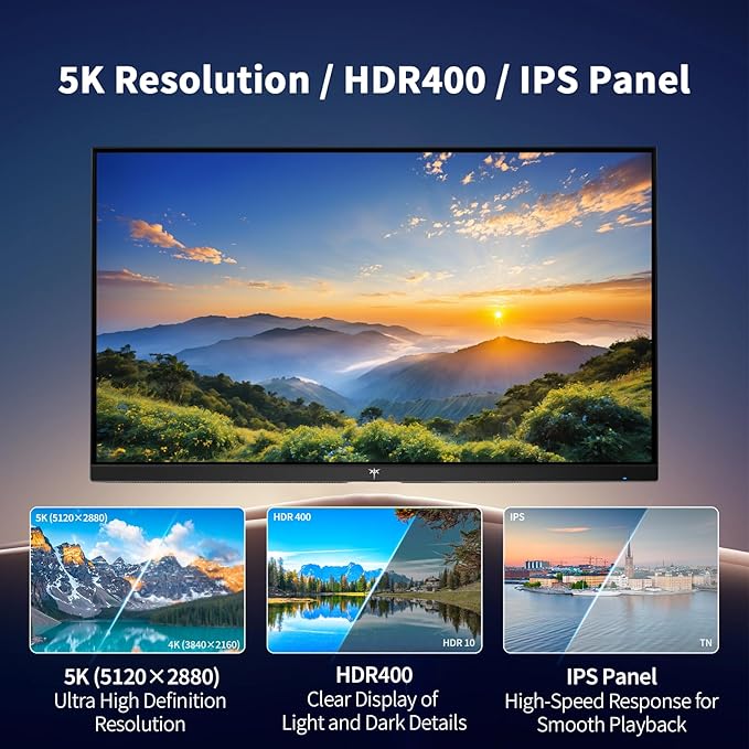 KTC 5K Monitor 27 Inch: Dual Mode 5K @60Hz / 2K@160Hz Computer Monitor