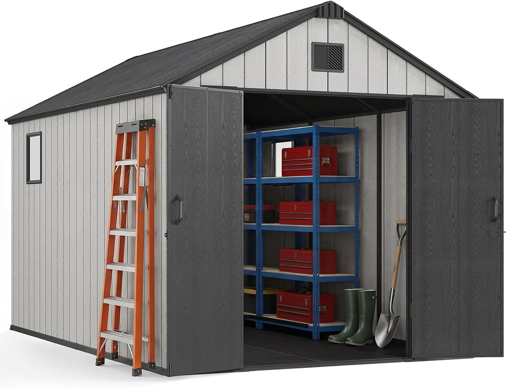Jocoevol Heavy Duty Storage Shed, 8x12FT Resin Outdoor Shed for Backyard