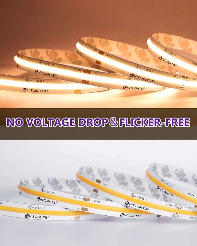 HitLights COB LED Strip Lights Warm White 2700K, 16.4ft Premium High Density