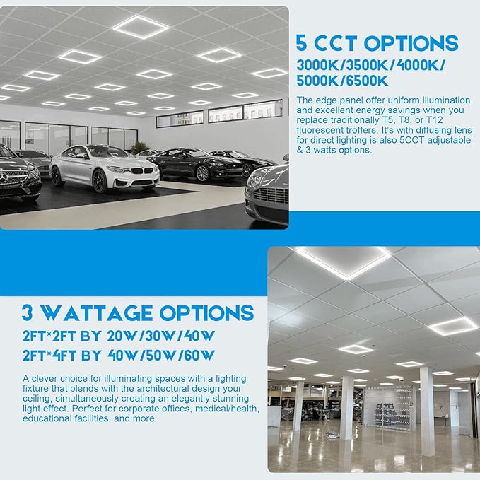 2x2 FT Edge-Lit Frame LED Panel Lights, 5CCT Selectable 3000K-6500K, (6 Pack)