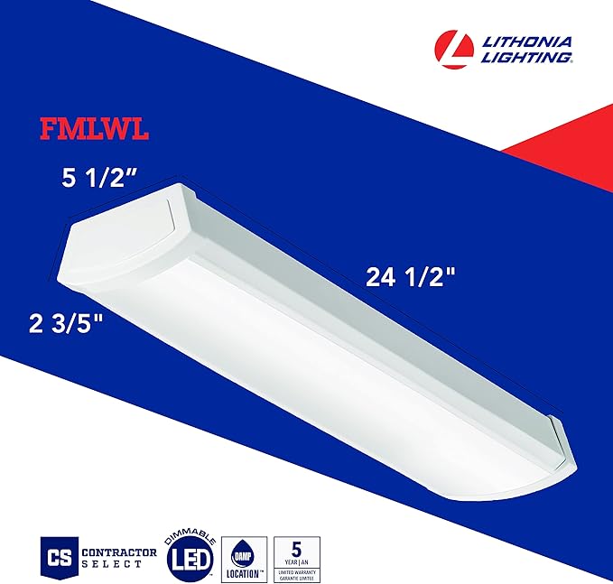 Lithonia Lighting 2 Foot LED Light Fixture, Low-Profile LED Wraparound Flush