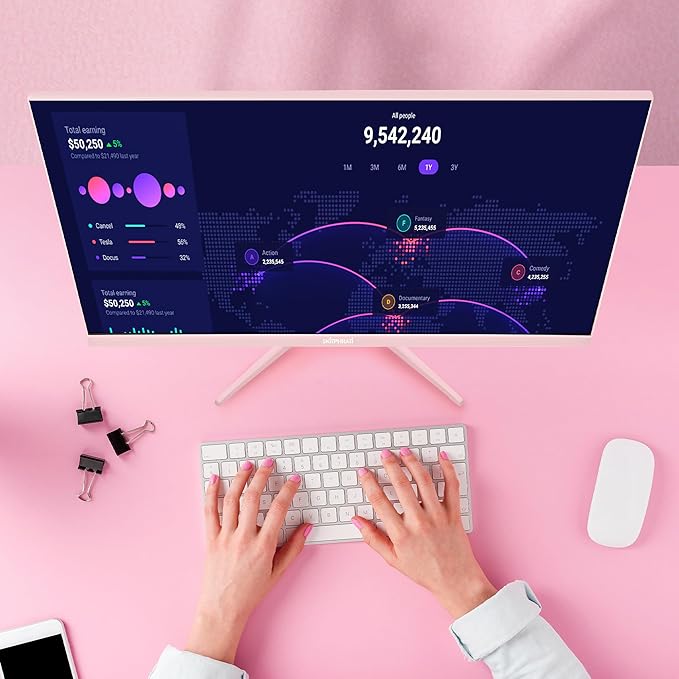 SKitphrati Pink 24 inch Gaming Monitor 200Hz Refresh Rate FHD 1080p Resolution