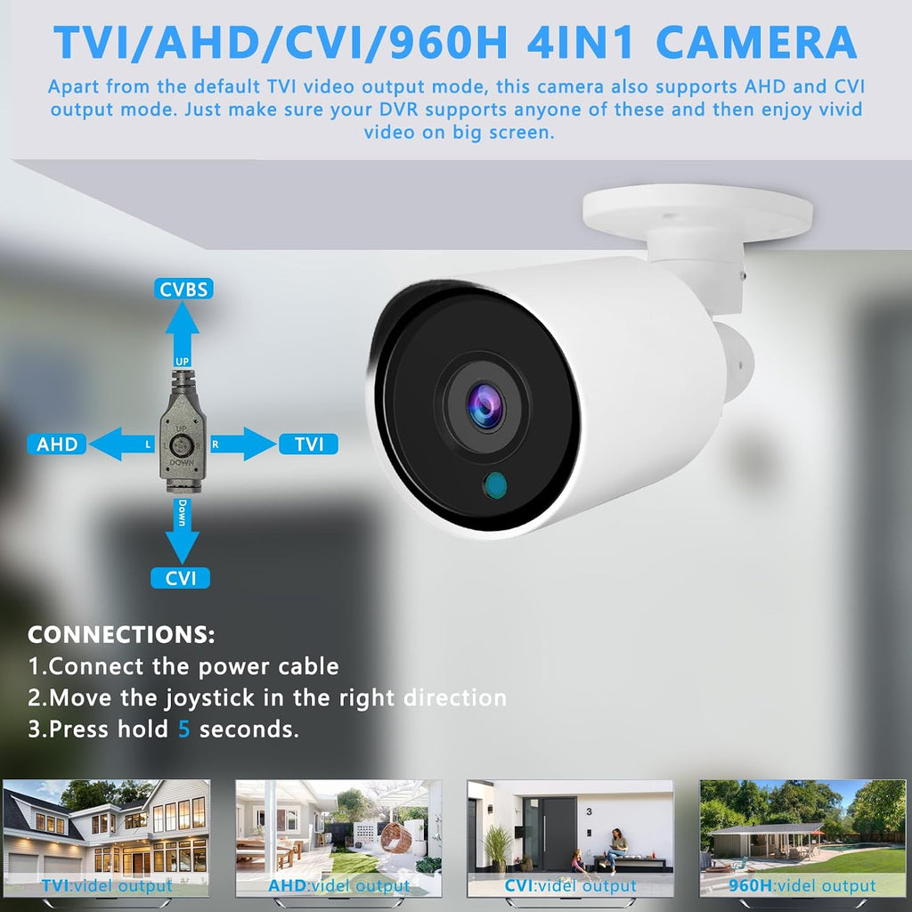 5mp analog security bullet camera 4-in-1 tvi/cvi/ahd/cvbs 960h shown in use