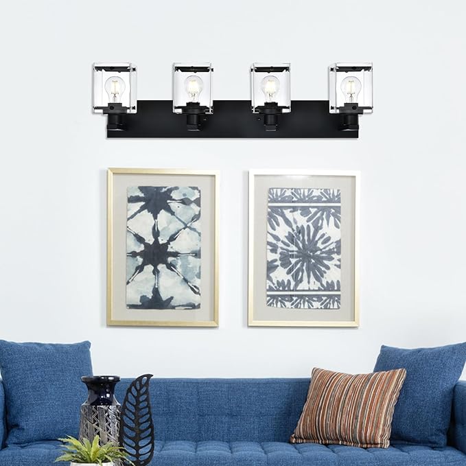 WINSHEN 4-Light Bathroom Vanity Light Fixture, Modern Black Wall Lighting Over