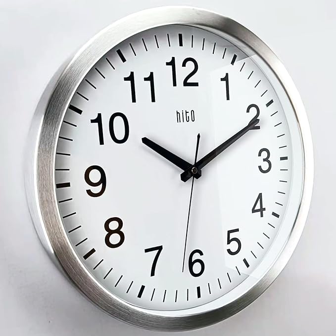 HITO 14" Silent Wall Clock Battery Operated Non Ticking Sweep Movement Glass