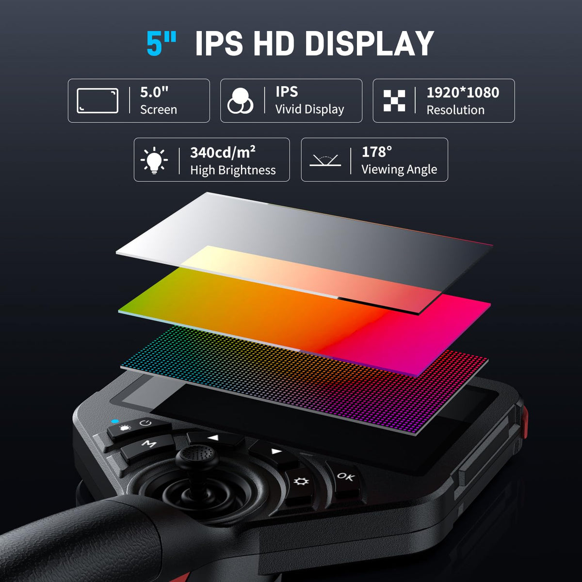 6.4mm 360° articulating borescope 4-way endoscope camera with showing dimensions