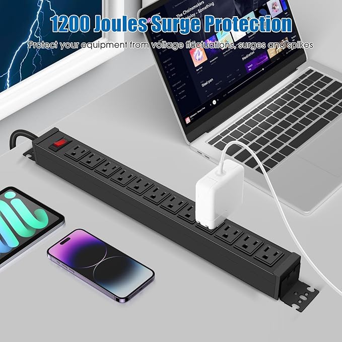 HHSOET 2 Pack Rotating Mountable Power Strip, 12 Outlet Wall Mount Surge