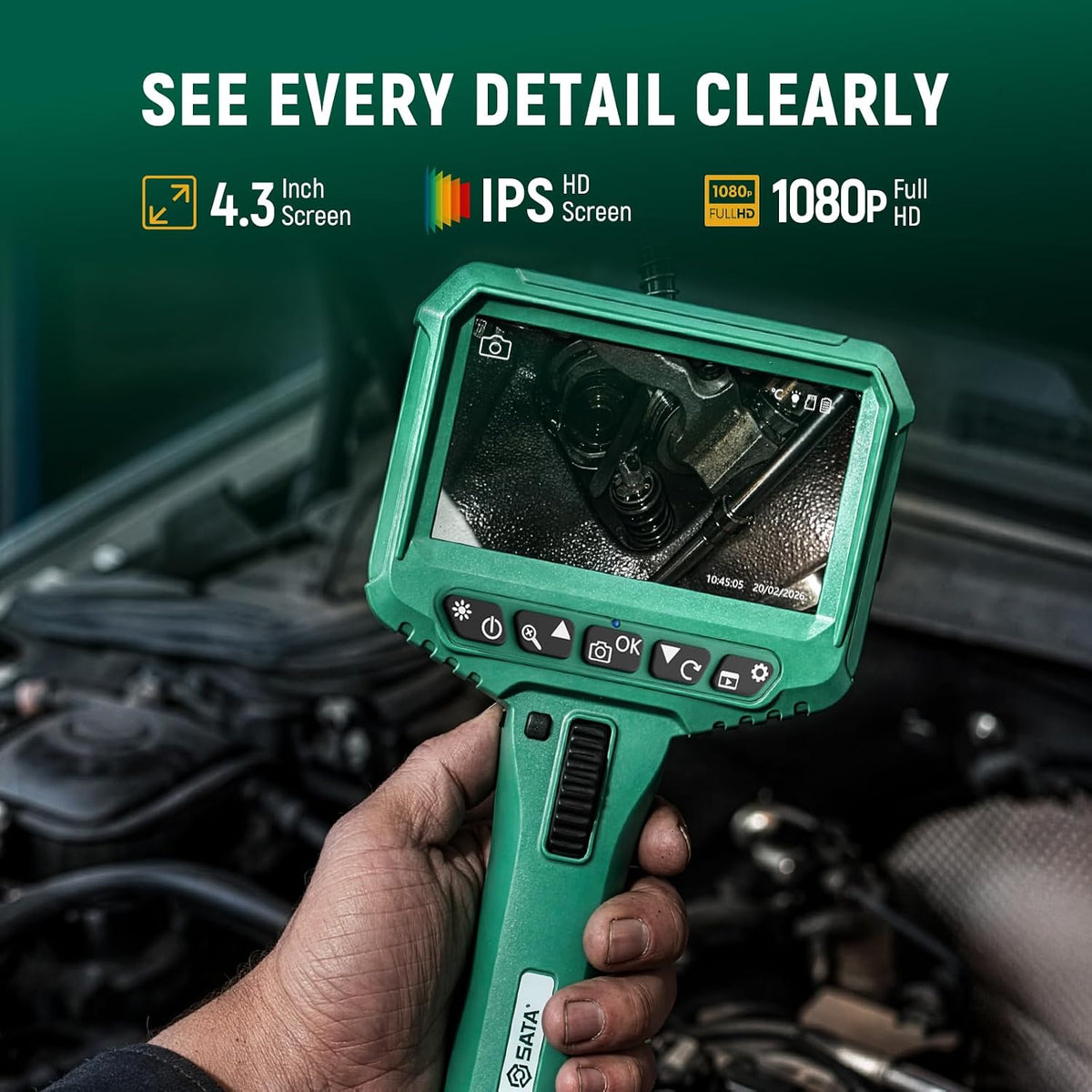 sata articulating borescope camera with light, 210° two-way on a desk or shelf