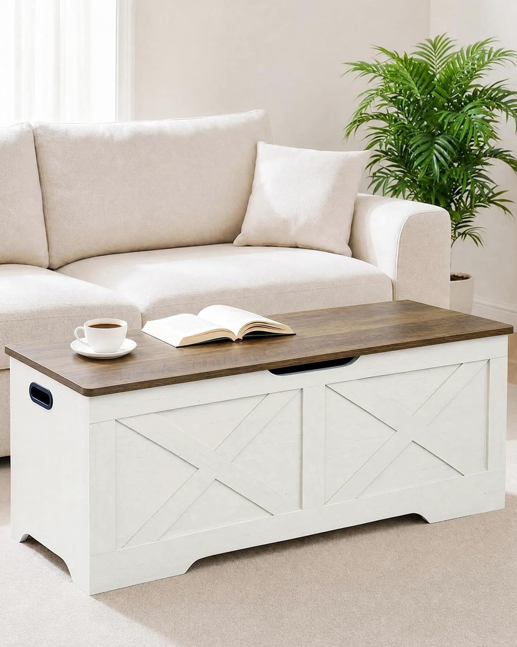 timberer 47.2" storage chest, wooden storage bench, entryway on a desk or shelf
