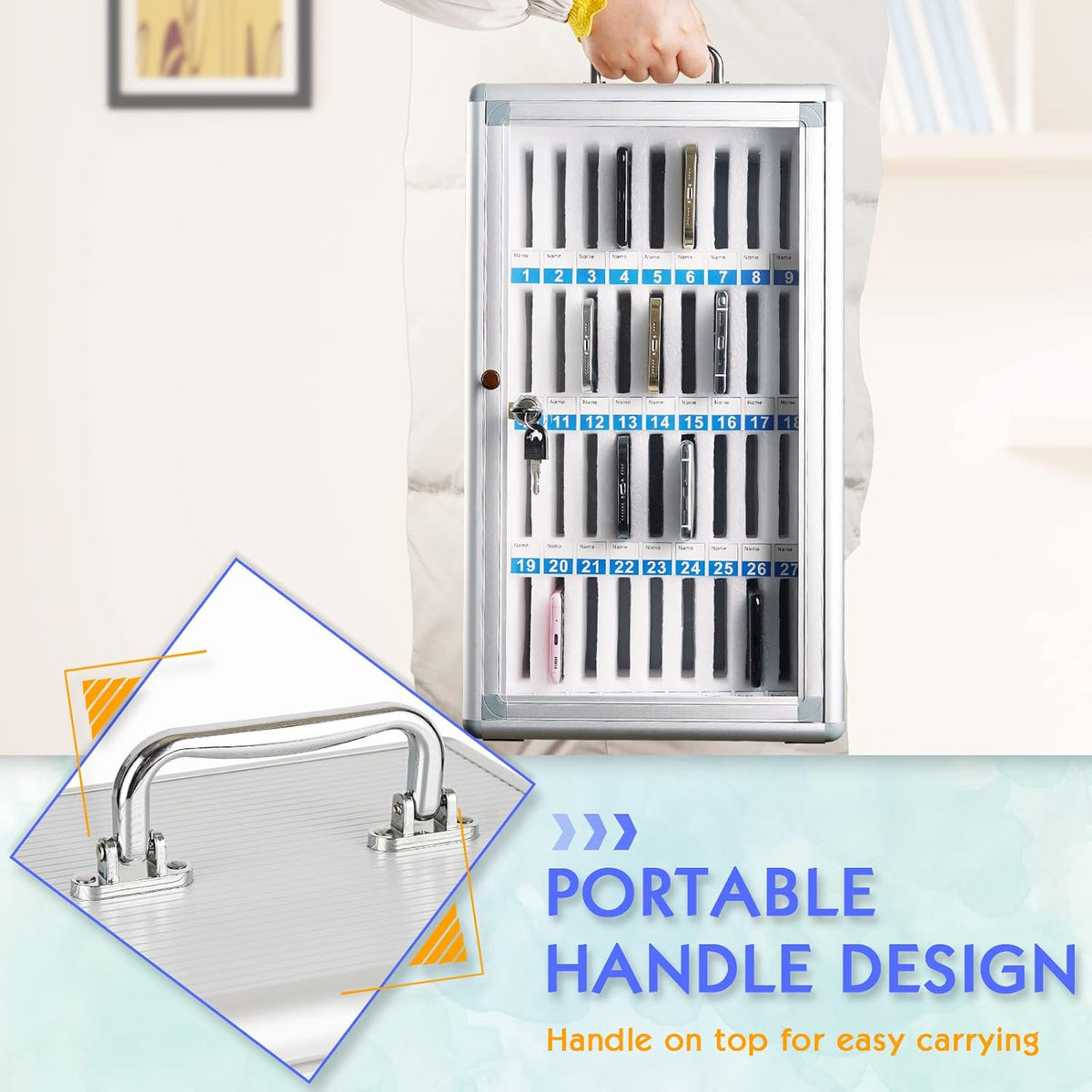 36 slots aluminum alloy cell phone locker, phone, package contents