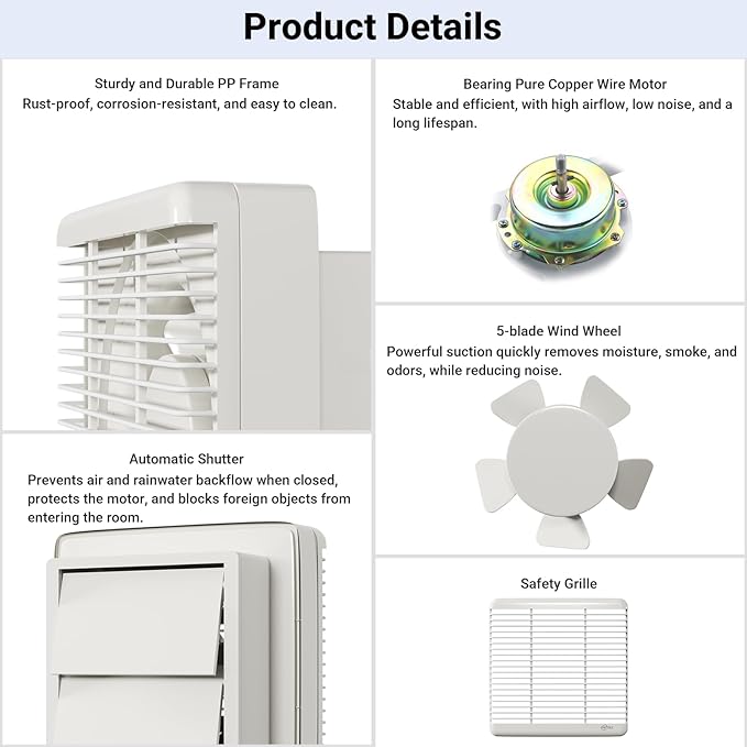 EINTTAX 8 Inch Wall Mounted Shutter Exhaust Fan