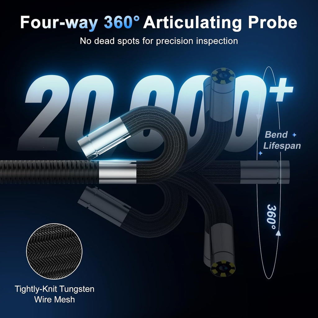 360°Articulating Borescope Camera - JESERAL 5" HD 1080P Inspection Camera Screen with 6 Light, Endoscope with 6.2mm IP67 Waterproof Probe, 3X Zoom 4-Way Borescope Engine with 1M Flexible Cable
