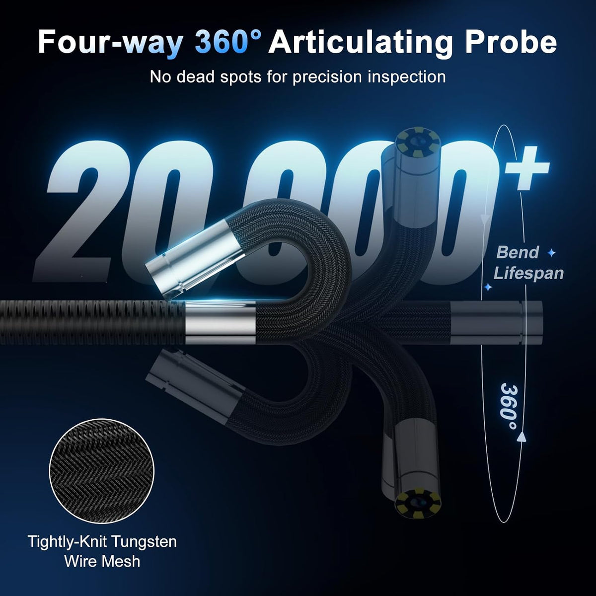 360°Articulating Borescope Camera - JESERAL 5" HD 1080P Inspection Camera Screen with 6 Light, Endoscope with 6.2mm IP67 Waterproof Probe, 3X Zoom 4-Way Borescope Engine with 1M Flexible Cable