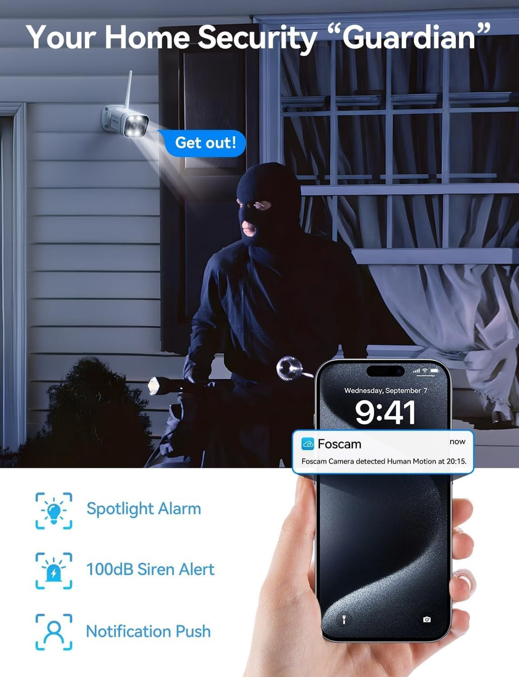 FOSCAM 4K 8MP Security Cameras Wireless Outdoor, 5GHz&2.4GHz WiFi Camera for Home Security, 120° FoV Outside Surveillance Cam, AI Human/Vehicle Detection, 66FT Color Night Vision, 120dB Siren, IP66