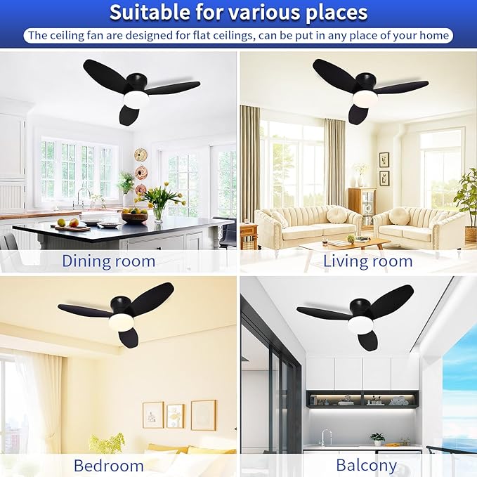 Glowall Small Ceiling Fan with Lights and Remote, 32 Inch Flush Mount, Small