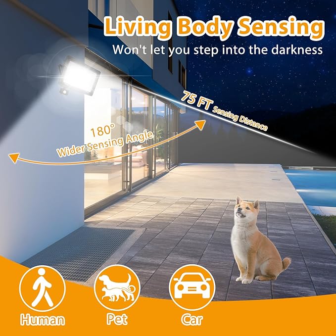 YANYCN 2 Pack 150W LED Motion Sensor Flood Light, 5000K Daylight, IP66