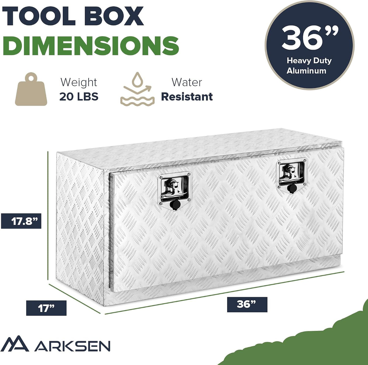 arksen 36"x17"x18" underbody tool box, heavy duty storage, package contents