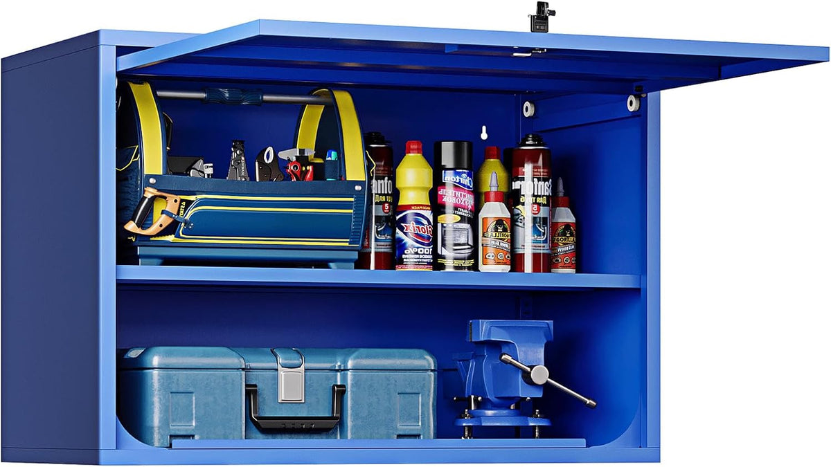 Metal Wall Storage Cabinet 22'' Tall Wall-Mounted Steel Garage Cabinet Adjustable Shelf Wall Shelf Metal Garage Locker Storage Rack Small Tool Chest Trailer Assembly Required