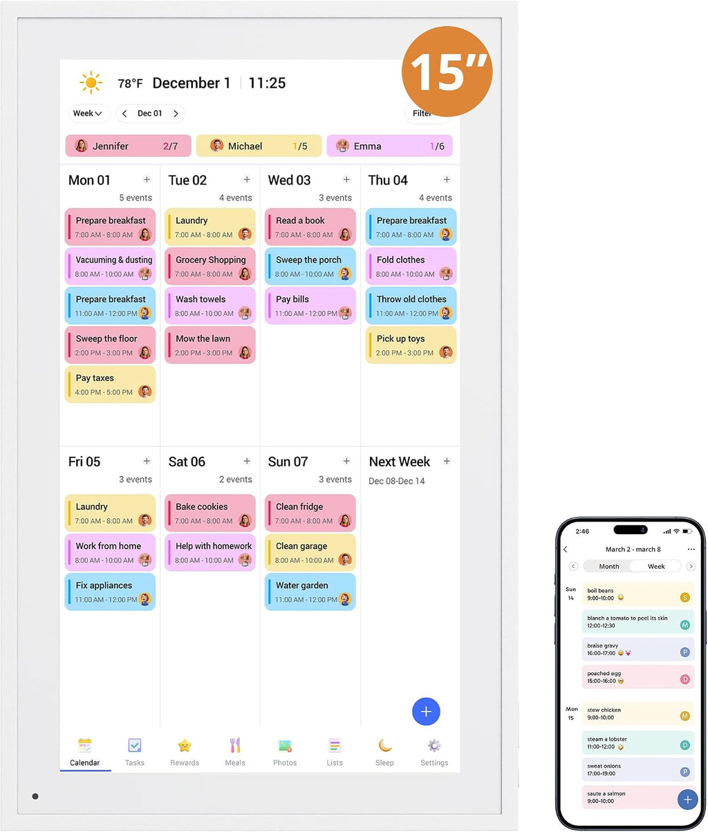 Digital Calendar 15.6-inch Smart Chore Chart, Home Electronic Wall/Tabletop