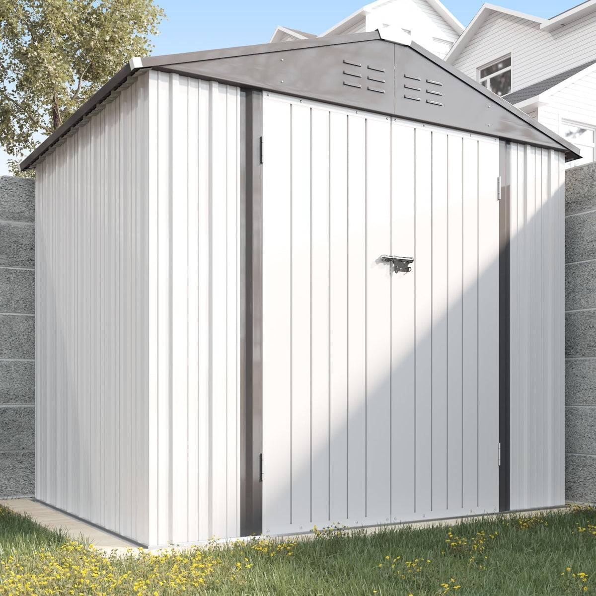 greesum 8x6ft outdoor storage shed utility tool shed, close-up detail