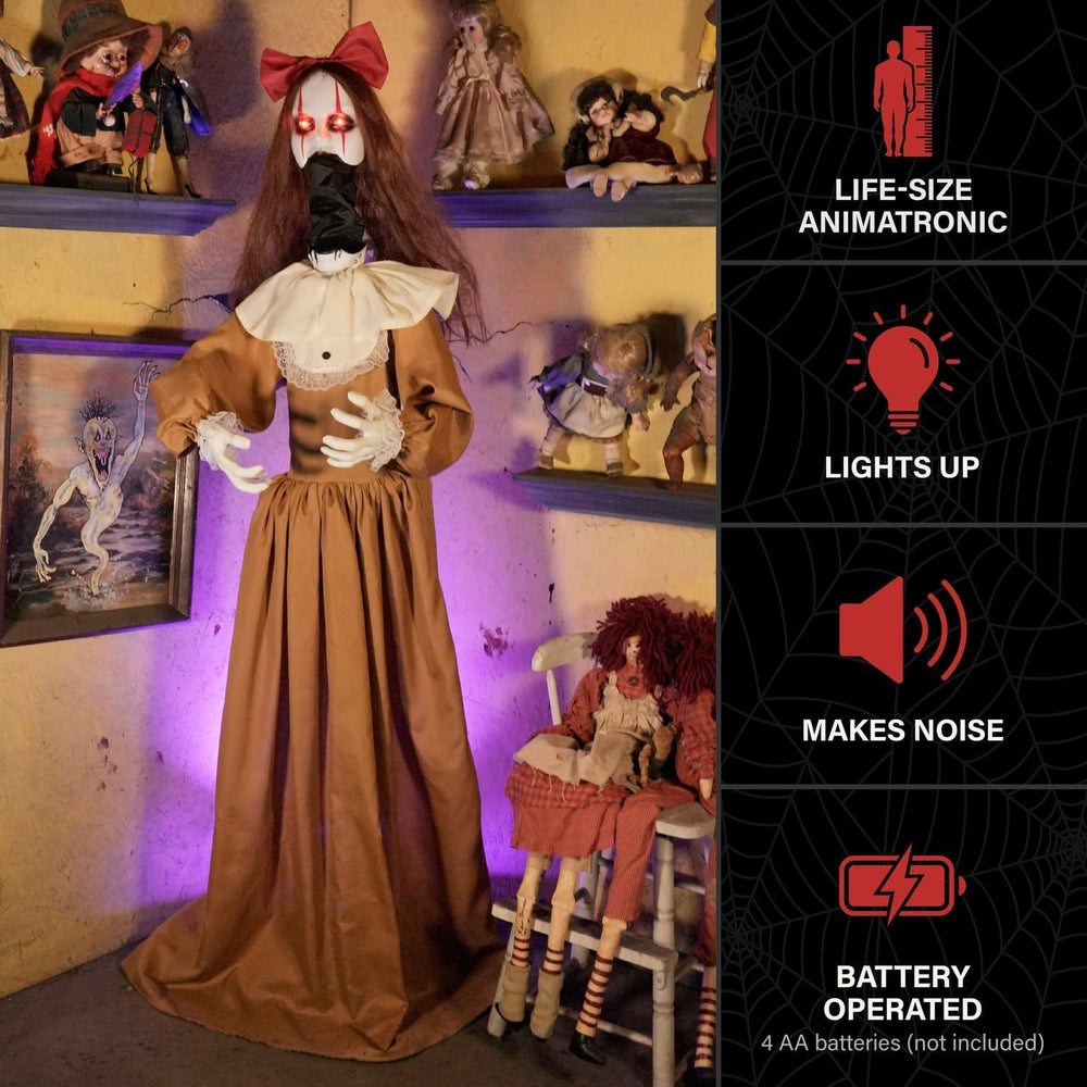 Haunted Hill Farm 5.4-Ft. Pop-Up Creepy Lady Halloween Animatronic