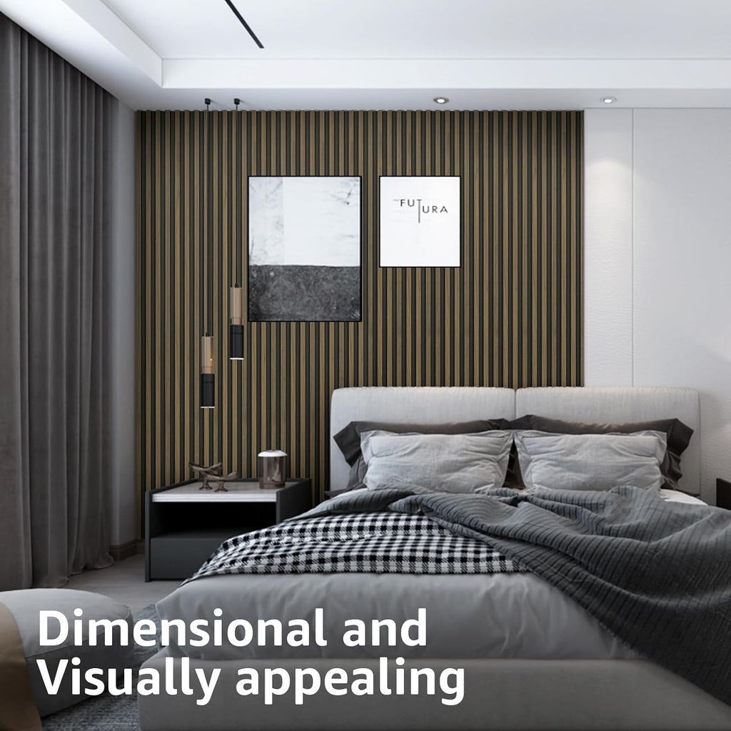 Art3d 96 x 6 Inch 3D Fluted Wood Textured Slat Wall Panel, 8-Pack, Ebony