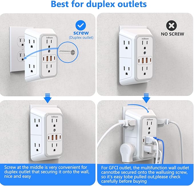 3 Pack Surge Protector Outlet Extender, 6 Outlet Splitter