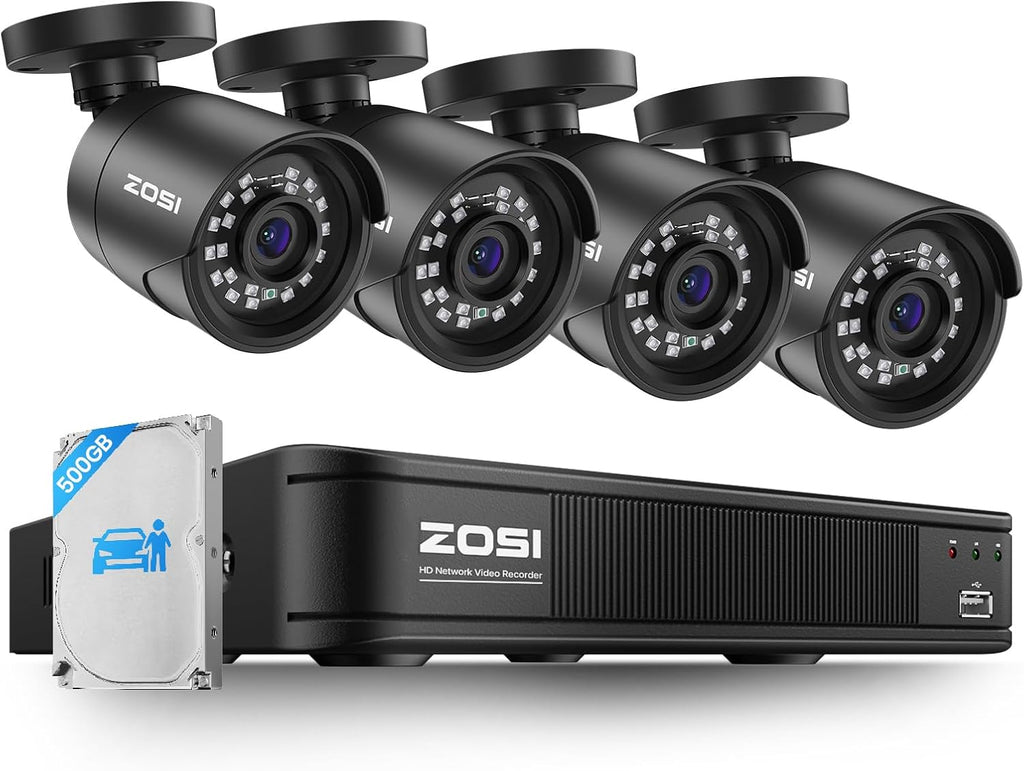 ZOSI 3K Lite Wired Security Camera System, 4 X 2MP CCTV Cameras, 500GB HDD