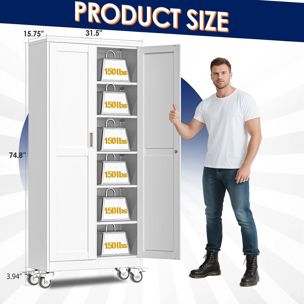 erosoei 75" h metal garage storage cabinet, rolling shown in use