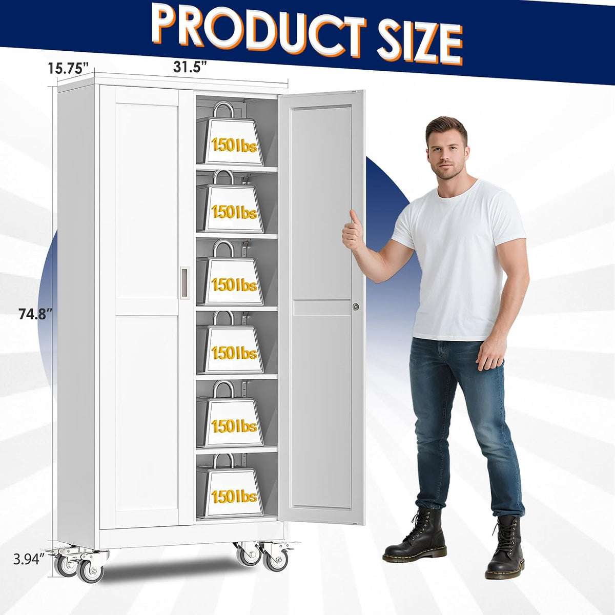 erosoei 75" h metal garage storage cabinet, rolling shown in use