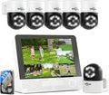 【12’’ Monitor + Human Tracking】Hiseeu 4K PoE Security Camera System, All-in-One (6Pcs)