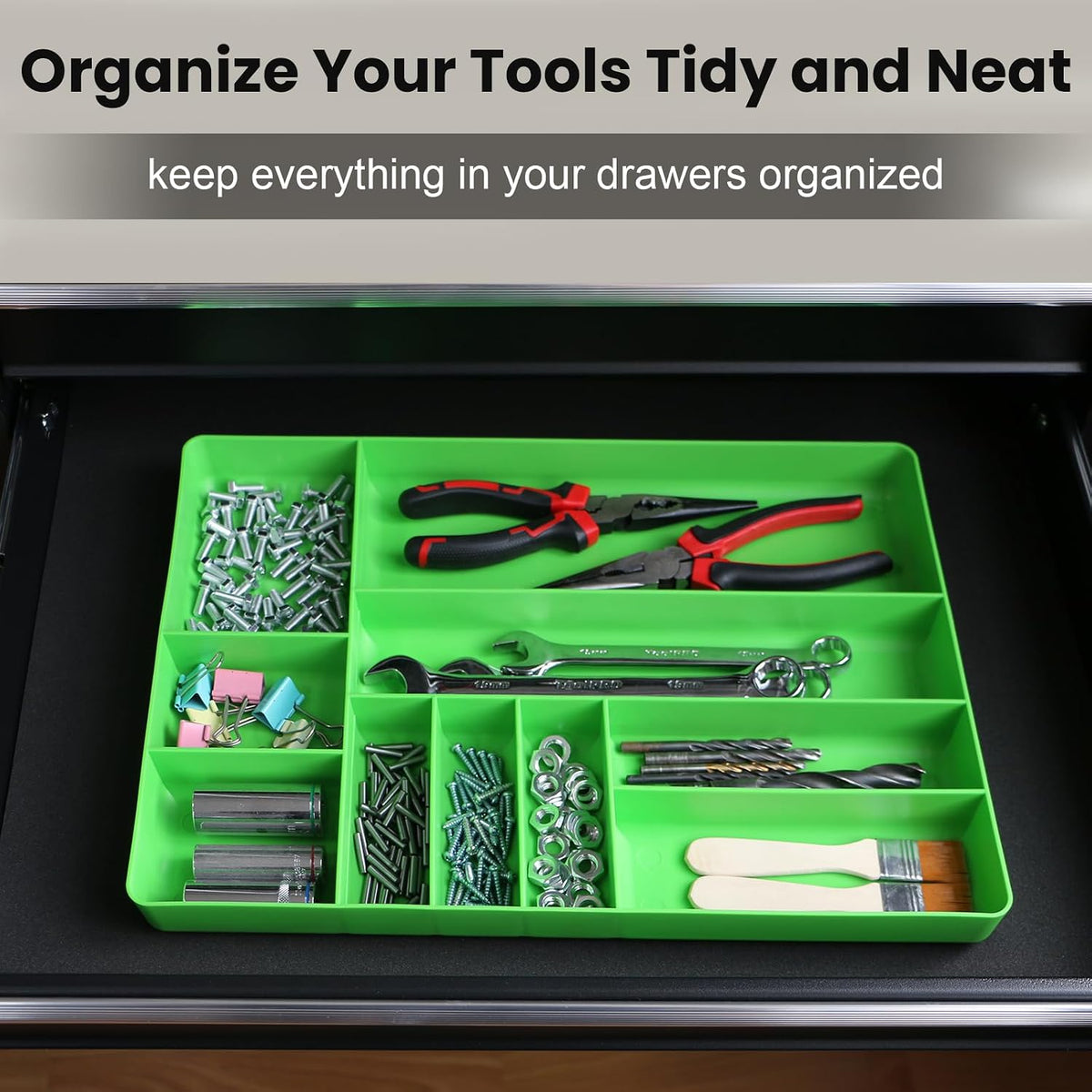 10-compartments tool box organizer tray (2, green), package contents