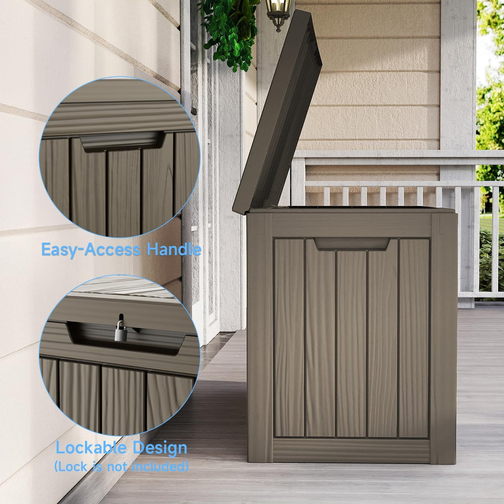 vixzen 55 gallon outdoor storage box waterproof, deck, side view