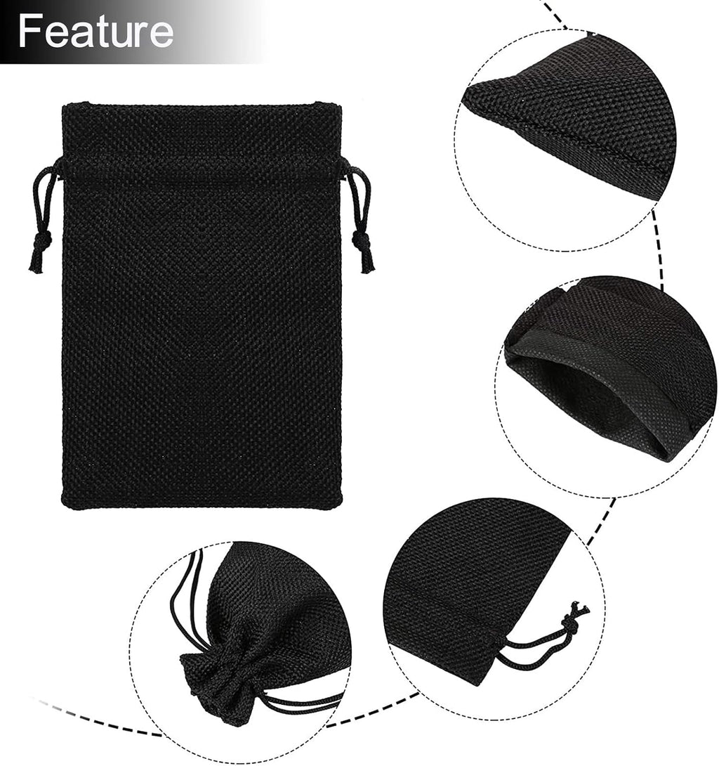 50Pcs Black Burlap Bags with Drawstring, 5.9x7.5 inch Jute Favor Sacks Linen Treat Bags for Halloween, Wedding, Party, Memorial Day, DIY Craft
