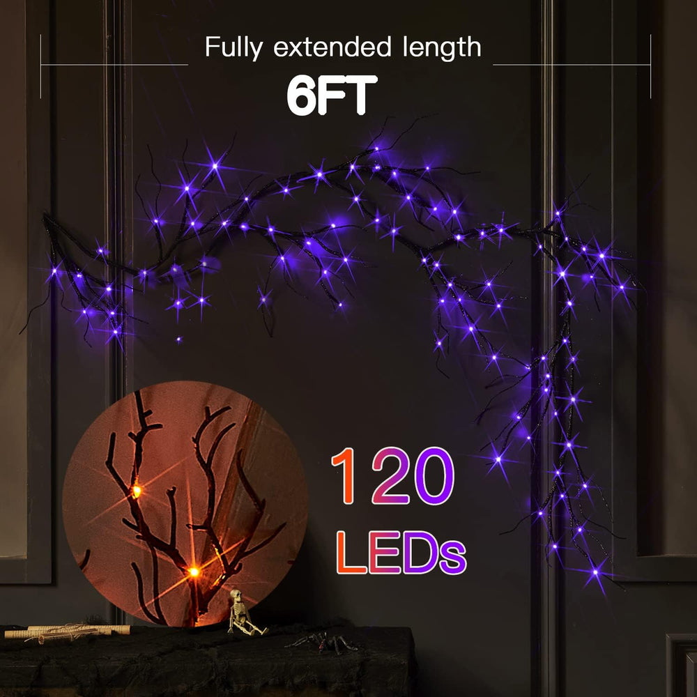 Fudios Lighted Halloween Garland with 120 Orange and Purple LED Fairy Lights ...